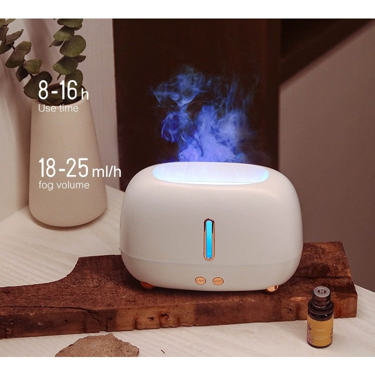 Umidificator de tip flacara, Kaveny, cu aromaterapie, 7 culori, 250 ml, alb