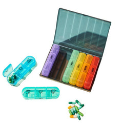 Cutie Depozitare Medicamente, Kaveny, 7 Zile, 21 Compartimente, Cutie Suport, Recipiente Detasabile, Portabila, Recipiente Colorate, Cutie Neagra, 15.6x12 cm