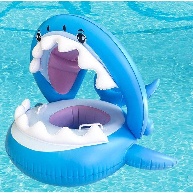 Colac de inot gonflabil pentru copii, Albastru, Model Rechin, 90 cm, Kaveny