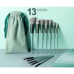 Set 13 pensule pentru machiaj, Kaveny, super soft, makeup profesional/incepatori, verde