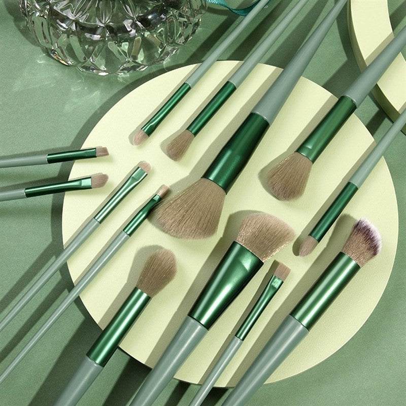 Set 13 pensule pentru machiaj, Kaveny, super soft, makeup profesional/incepatori, verde