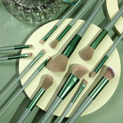 Set 13 pensule pentru machiaj, Kaveny, super soft, makeup profesional/incepatori, verde