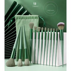 Set 13 pensule pentru machiaj, Kaveny, super soft, makeup profesional/incepatori, verde
