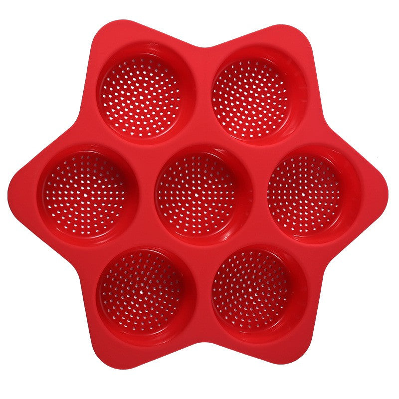 Forme de Silicon pentru Copt, Kadeny, 7 Forme Rotiunde, pentru Burgeri si Prajituri, 38.5 x 4 cm, Rosu