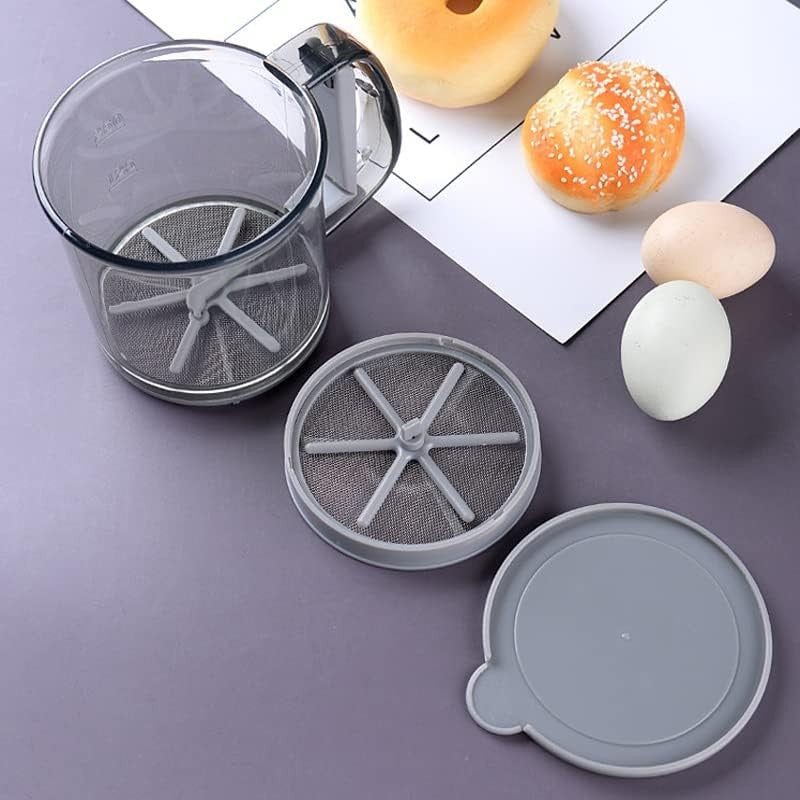 Sita Cernator Manual de Faina Portabila, Kadeny, din Plastic, cu Maner, Strat Dublu, 15 x 12 x 11 cm, Transparent Gri Inchis