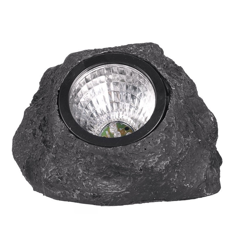 Lampa solara LED decorativa pentru gradina Kaveny, imitatie piatra, lumina puternica 4 LED-uri, 12 x 15 cm, material ABS, baterie Ni-MH, 600 mAh, panou solar 2V, lumina alb rece, gri