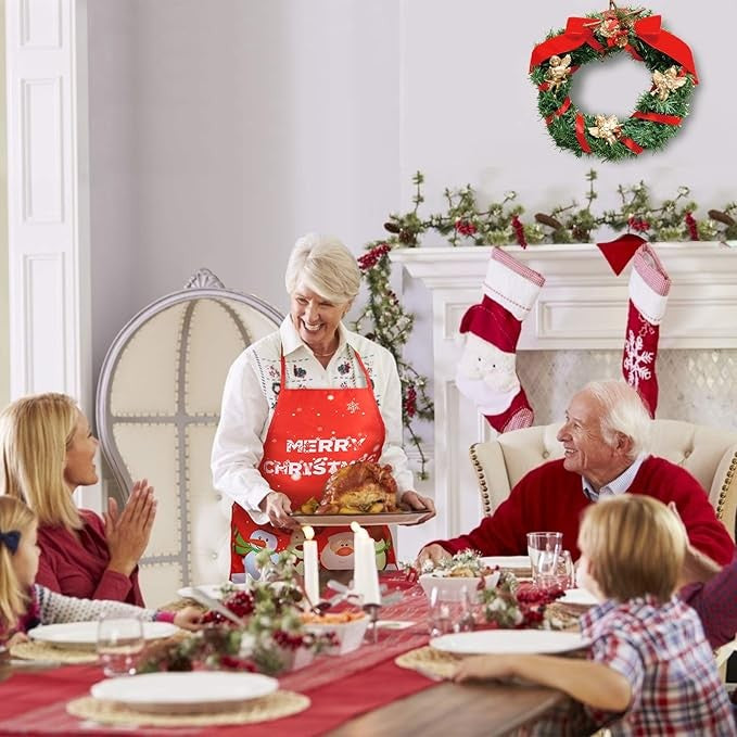 Sort de Bucatarie Decorativ, Kadeny, Tema Craciun, 50 x 70 cm, Model Merry Christmas, din Poliester, Rosu