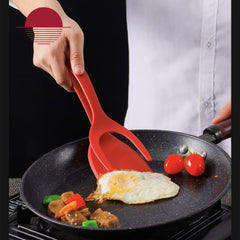 Spatula Multifunctionala tip Cleste, Kaveny, Spatula Cleste pentru Gatit, Silicon PP, pentru Alimente, Carne, Paine, 31 x 8.5 cm Rosu