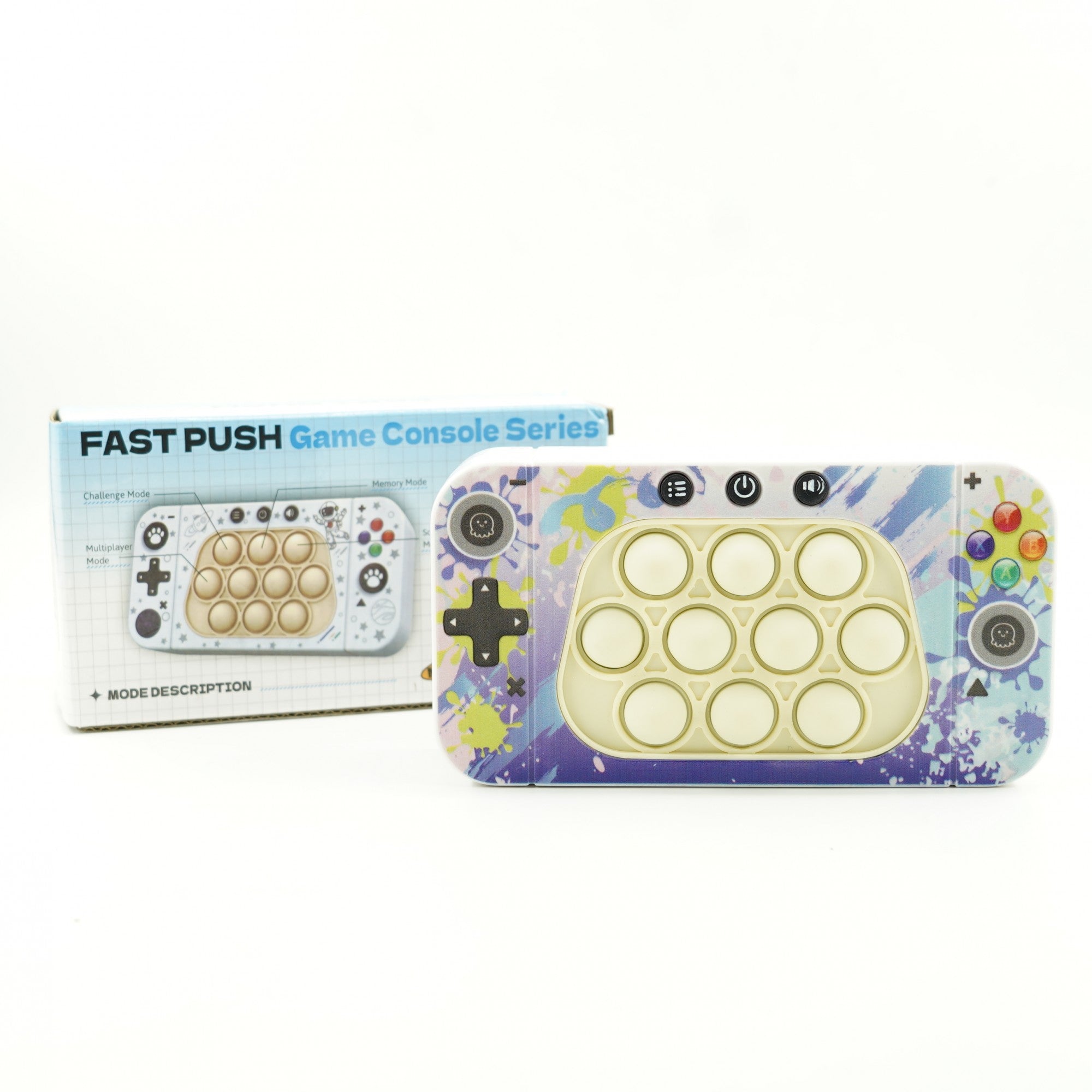Jucarie interactiva tip consola pentru copii Kaveny, speed push whack-a-mole, joc de viteza pop it, material ABS/silicon, cu nivele, sunete si lumini, 15.5 x 7.6 x 5.3 cm, model culori, multicolor