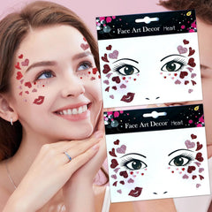 Sticker Temporar pentru Fata, Kaveny, pentru Machiaj, Face Art, Halloween, Teatru, Tema Ziua Indragostitilor, Model cu Inimioare, Multicolor