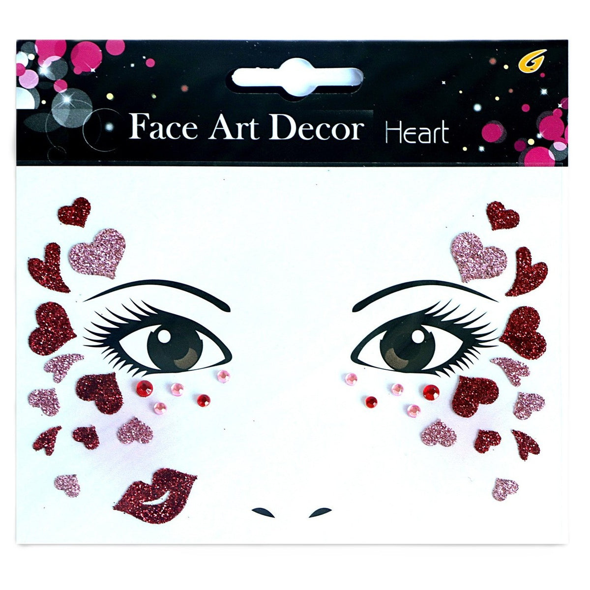 Sticker Temporar pentru Fata, Kaveny, pentru Machiaj, Face Art, Halloween, Teatru, Tema Ziua Indragostitilor, Model cu Inimioare, Multicolor