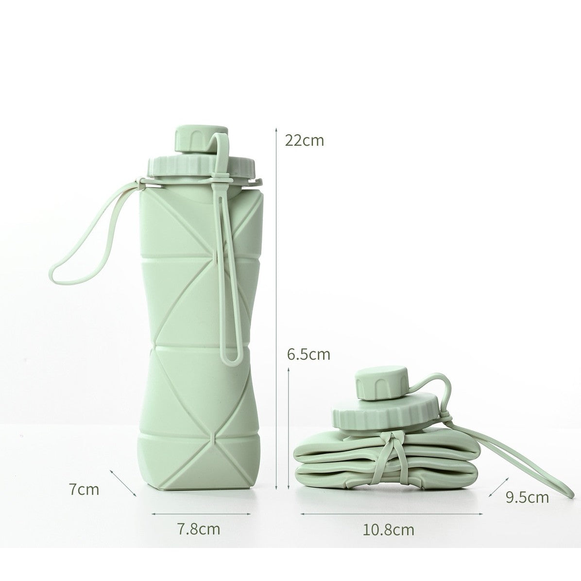 Sticla de apa pliabila Kaveny, din silicon,reutilizabila, rezistenta la temepreturi ridiate, usor de depozitat si carat, 22 x 7.8 cm, 600 ml, verde