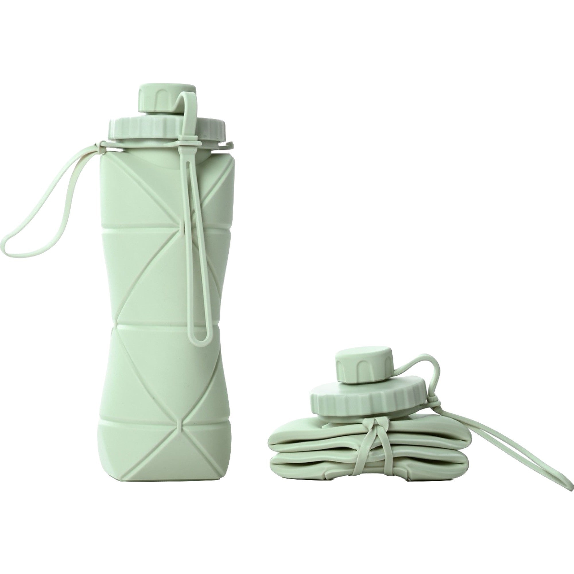 Sticla de apa pliabila Kaveny, din silicon,reutilizabila, rezistenta la temepreturi ridiate, usor de depozitat si carat, 22 x 7.8 cm, 600 ml, verde