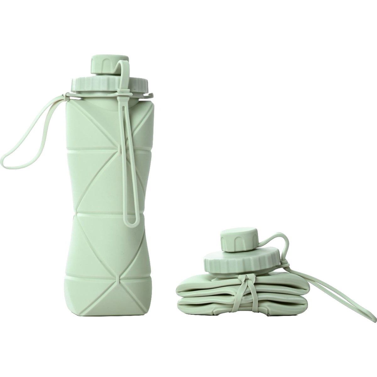 Sticla de apa pliabila Kaveny, din silicon,reutilizabila, rezistenta la temepreturi ridiate, usor de depozitat si carat, 22 x 7.8 cm, 600 ml, verde