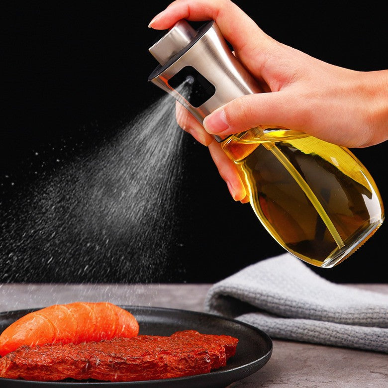 Sticla de ulei cu Pulverizator, Kadeny, Sticla pentru Lichide de Bucatarie, Otet, Sos, 16.7 x 5.2 cm, Volum 200 ml, Gri