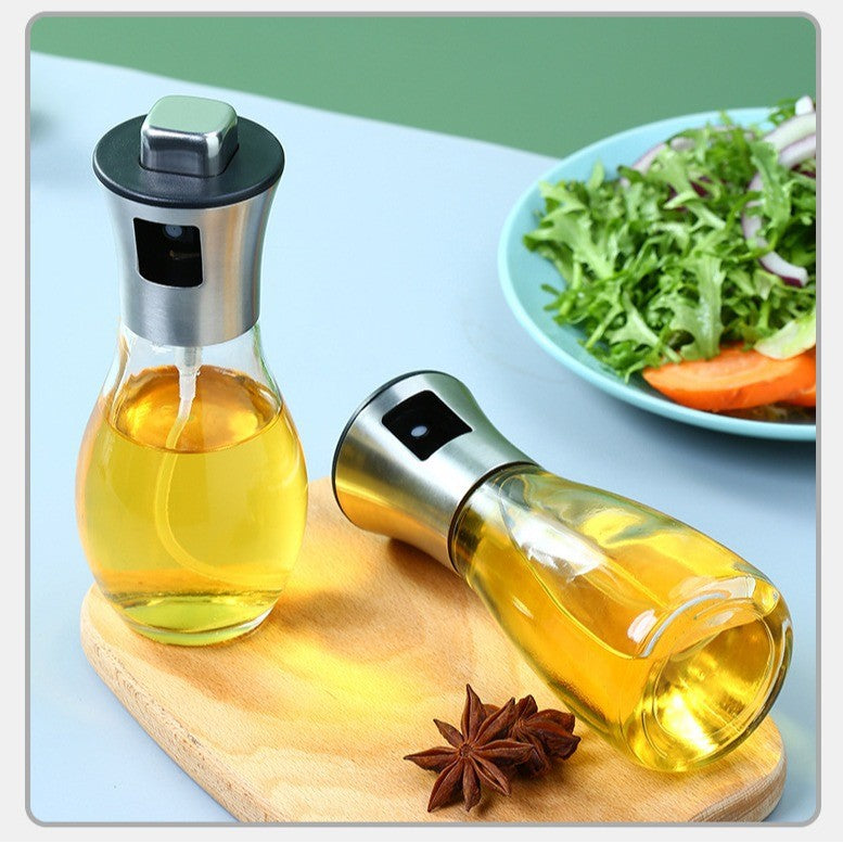 Sticla de ulei cu Pulverizator, Kadeny, Sticla pentru Lichide de Bucatarie, Otet, Sos, 16.7 x 5.2 cm, Volum 200 ml, Gri