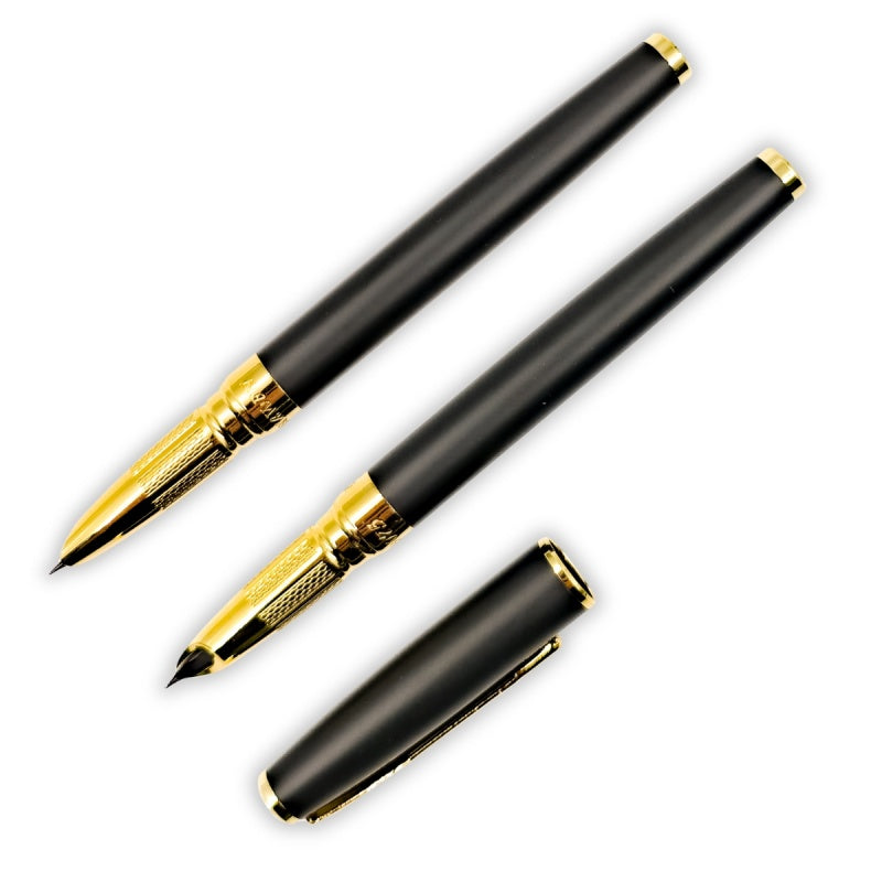 Stilou Cnx 8075, penita ascunsa, alimentare pompita, corp metalic negru, clips auriu