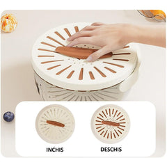 Strecuratoare 2 in 1 pentru Fructe si Legume, Kadeny, Cos de Scurgere si Cutie de Depozitare, 15.5 x 8.3 cm, din PP, cu Maner si Capac, Maro