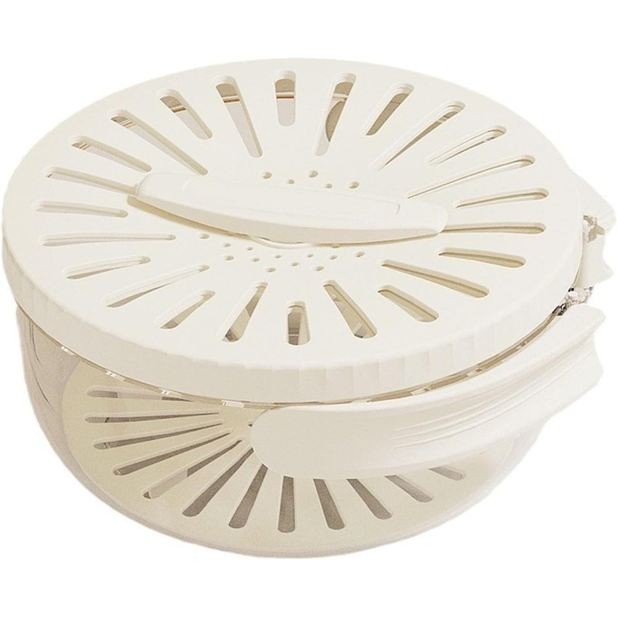 Strecuratoare 2 in 1 pentru Fructe si Legume, Kadeny, Cos de Scurgere si Cutie de Depozitare, 15.5 x 8.3 cm, din PP, cu Maner si Capac, Alb