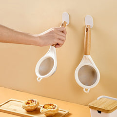 Strecuratoare, Mini Sita din Inox Silicon si Lemn, Kadeny, Sita pentru Bucatarie pentru Faina, Ceai si Alte Alimente, 25 x 10 cm Alb