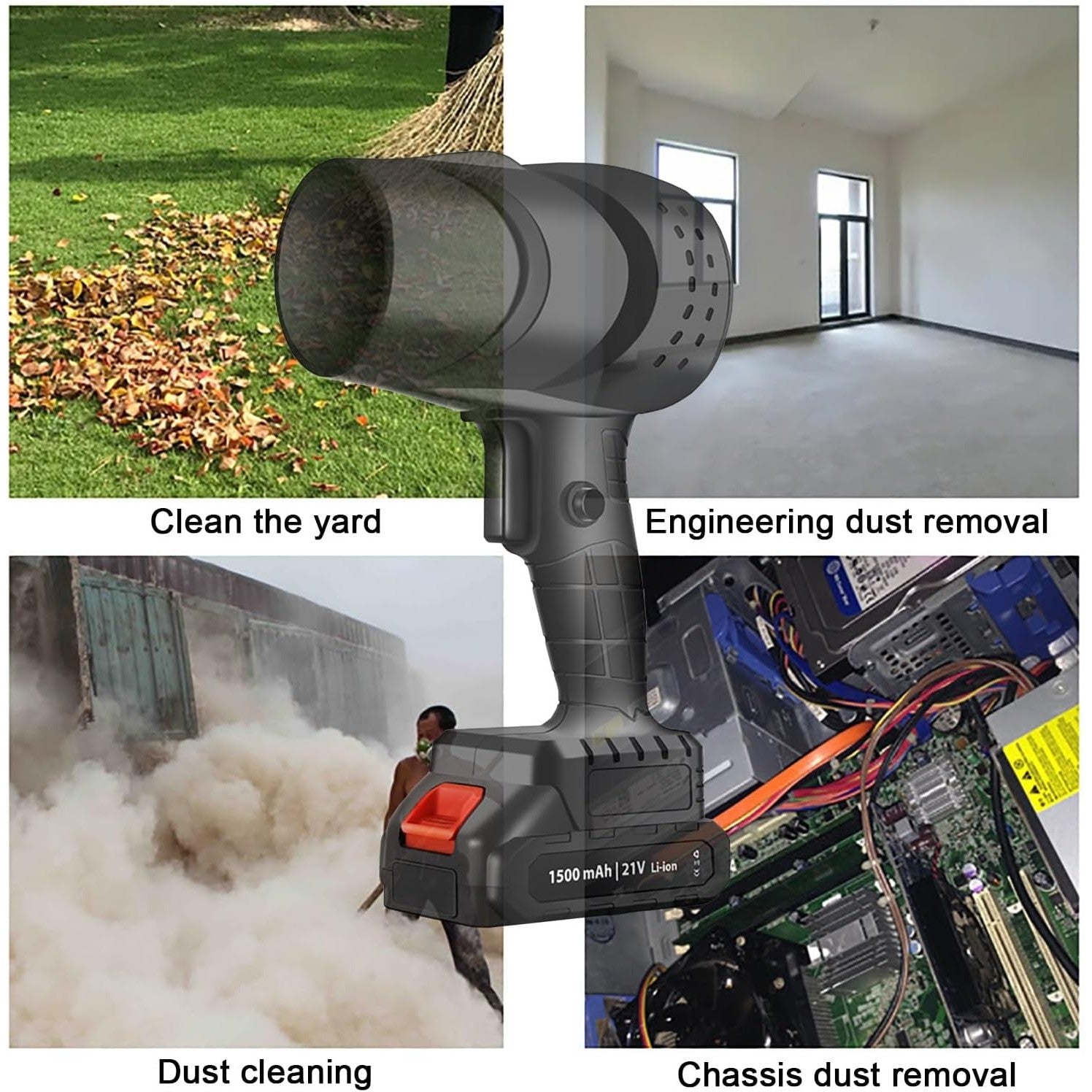Suflanta de Aer Multifunctionala Portabila, Kadeny, Incarcare Auto, pentru Gratar, Masina, Indepartare Frunze si Praf, 1500 mAh, Viteta de Rotatie 25000 RPM, 2 Baterii de Li si Incarcator, Negru
