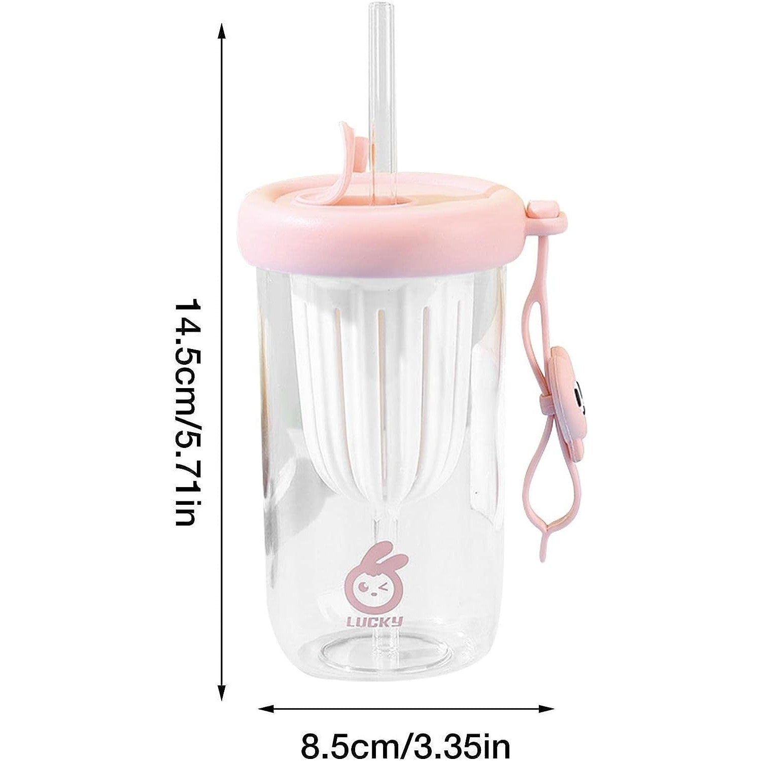 Pahar din silicon, cu capac si pai, pentru copii, Kaveny, anti-cadere, compartiment pentru fructe/ceai/gheata, rezistent la temperaturi inalte, 500ml, Roz, 14.5x8.8x20 cm
