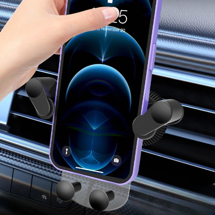 Suport Auto de Telefon, Kadeny, pentru Ventilatie, din ABS, cu Clipsuri, Rotativ, 12x9.5x12 cm, Negru-Transparent