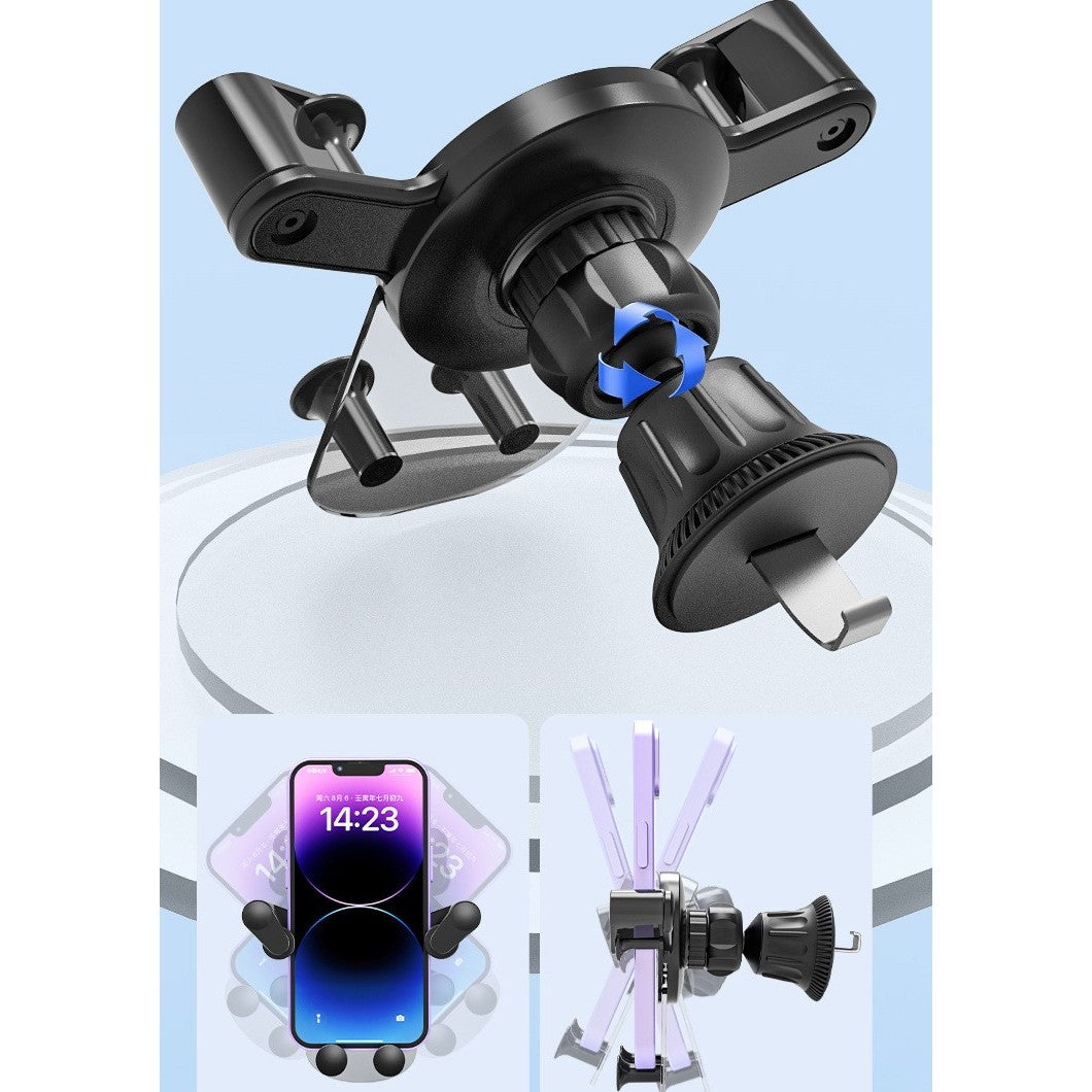 Suport Auto de Telefon, Kadeny, pentru Ventilatie, din ABS, cu Clipsuri, Rotativ, 12x9.5x12 cm, Negru-Transparent