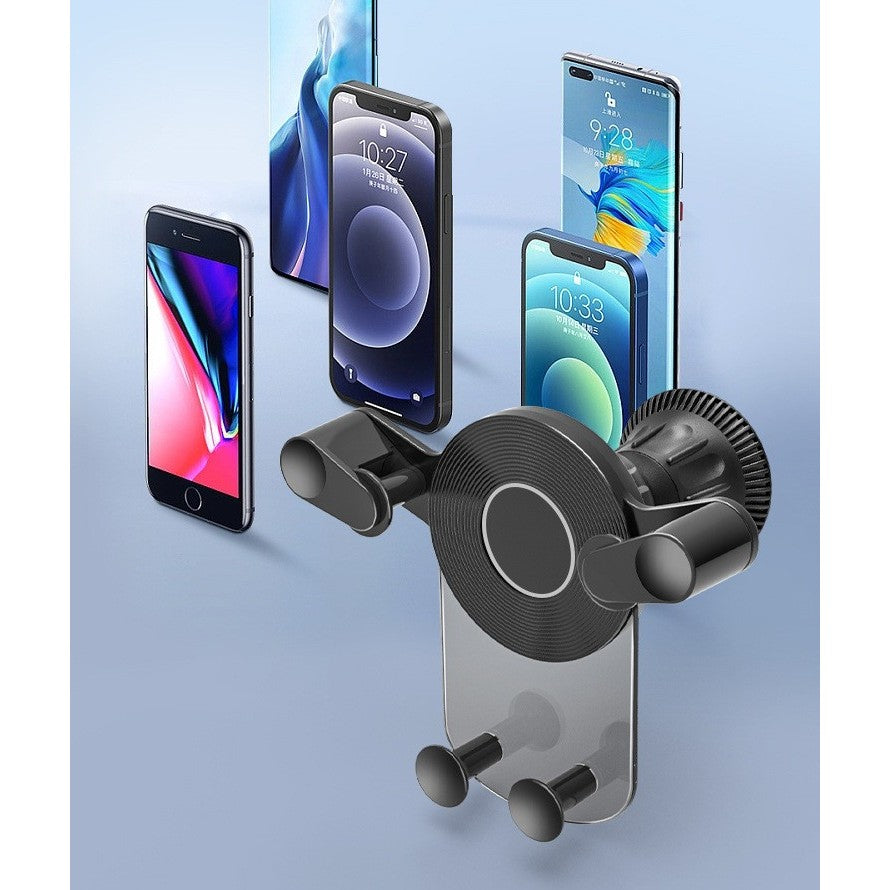 Suport Auto de Telefon, Kadeny, pentru Ventilatie, din ABS, cu Clipsuri, Rotativ, 12x9.5x12 cm, Negru-Transparent