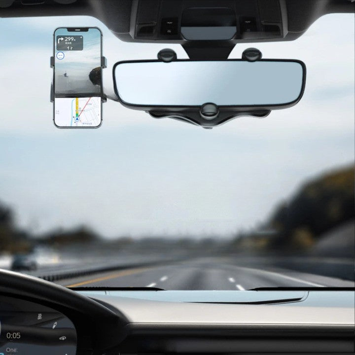 Suport auto Kadeny cu atasare la oglinda retrovizoare, model Y611, rotativ 360 de grade si retractabil, multifunctional, compatibil cu toate telefoanele mobile, Negru