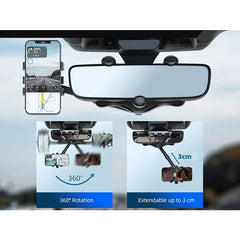 Suport auto Kadeny cu atasare la oglinda retrovizoare, rotativ 360 de grade si retractabil, multifunctional, compatibil cu toate telefoanele mobile, Finisaj Carbon, Negru