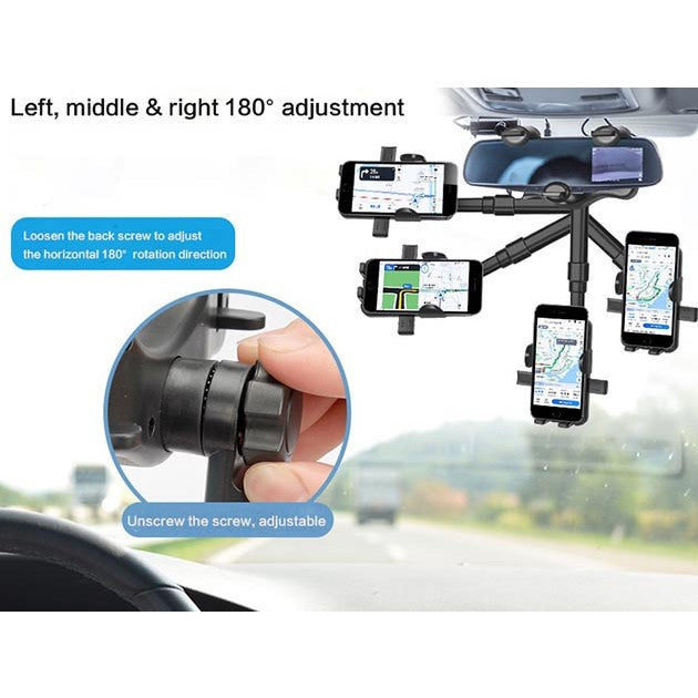 Suport auto Kadeny cu atasare la oglinda retrovizoare, rotativ 360 de grade si retractabil, multifunctional, compatibil cu toate telefoanele mobile, Finisaj Carbon, Negru