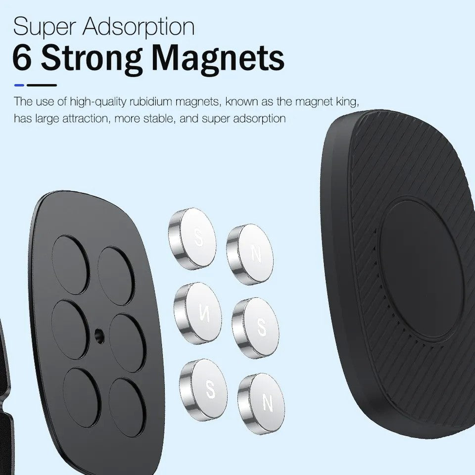 Suport Auto Magnetic Kadeny 360 grade cu adeziv, 53 mm, Holder JS - 668, compatibil cu dispozitive intre 4" - 7", Ajustabil, 6 Magneti Neodymium  incorporati, Negru