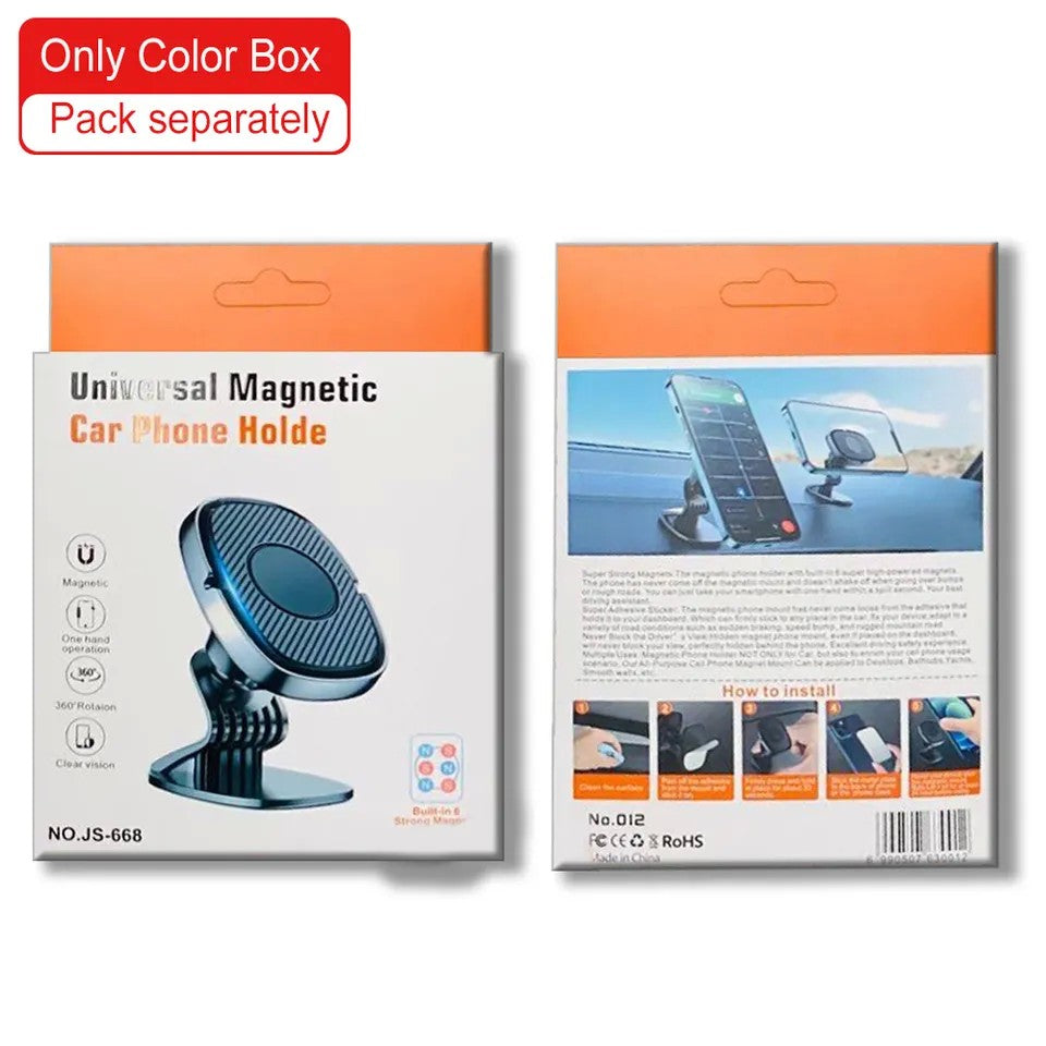 Suport Auto Magnetic Kadeny 360 grade cu adeziv, 53 mm, Holder JS - 668, compatibil cu dispozitive intre 4" - 7", Ajustabil, 6 Magneti Neodymium  incorporati, Negru