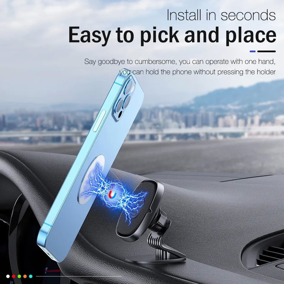 Suport Auto Magnetic Kadeny 360 grade cu adeziv, 53 mm, Holder JS - 668, compatibil cu dispozitive intre 4" - 7", Ajustabil, 6 Magneti Neodymium  incorporati, Negru