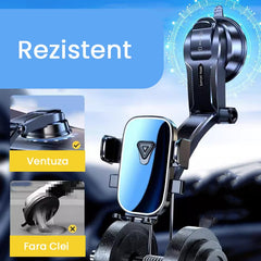 Suport Auto Multifunctional pentru Telefon, Kadeny, Suport pentru Navigatie, Rotativ cu Ventuza, cu fixare Geam si Parbriz, 20 x 14 x 11 cm, Albastru oglinda