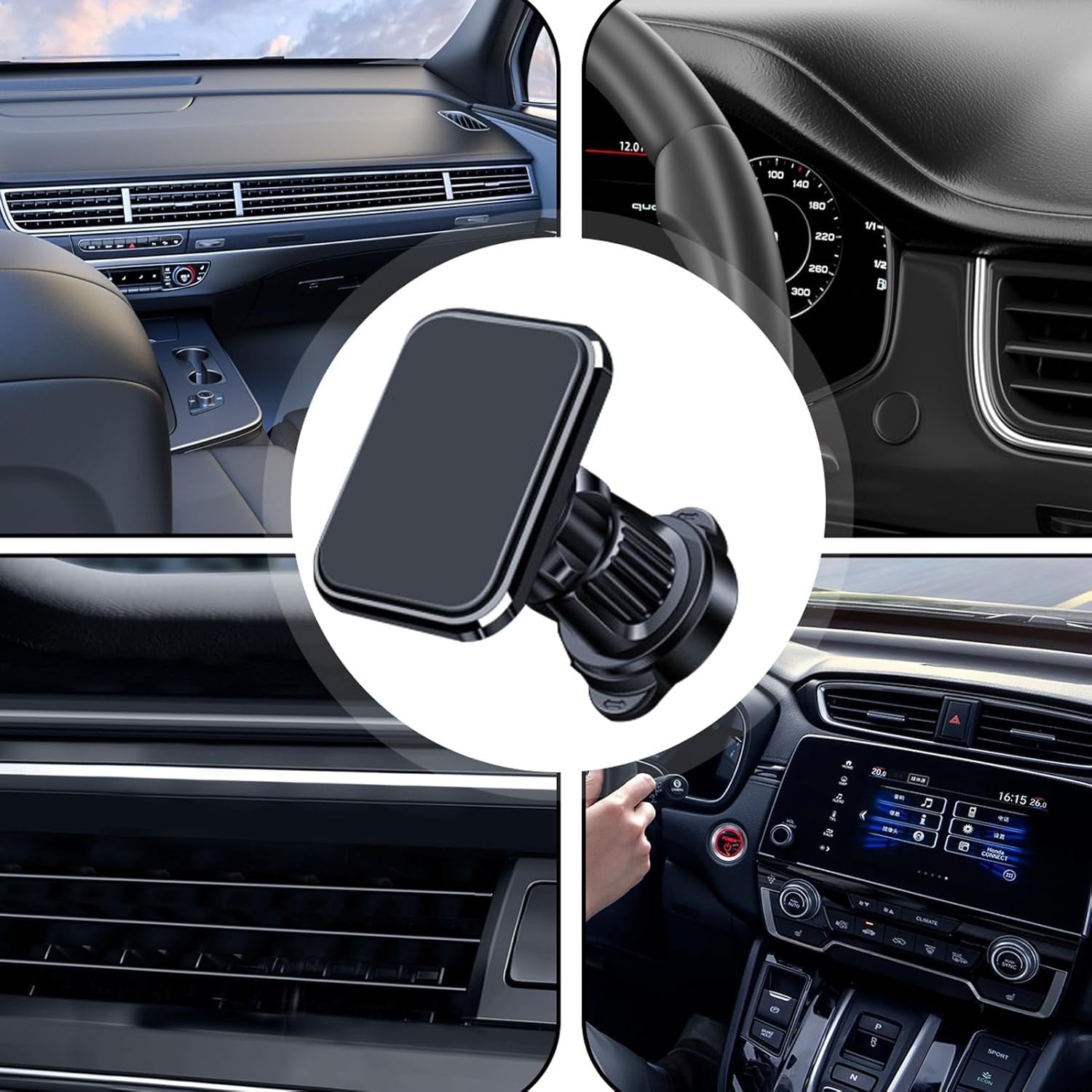 Suport Auto pentru Telefon, Kadeny, MagSafe, cu Magnet, Prindere Grila de Ventilatie, Detalii Fine, Rotativ 360 de Grade, Plastic Magnet Silicon, 5.1x3.9 cm, Negru