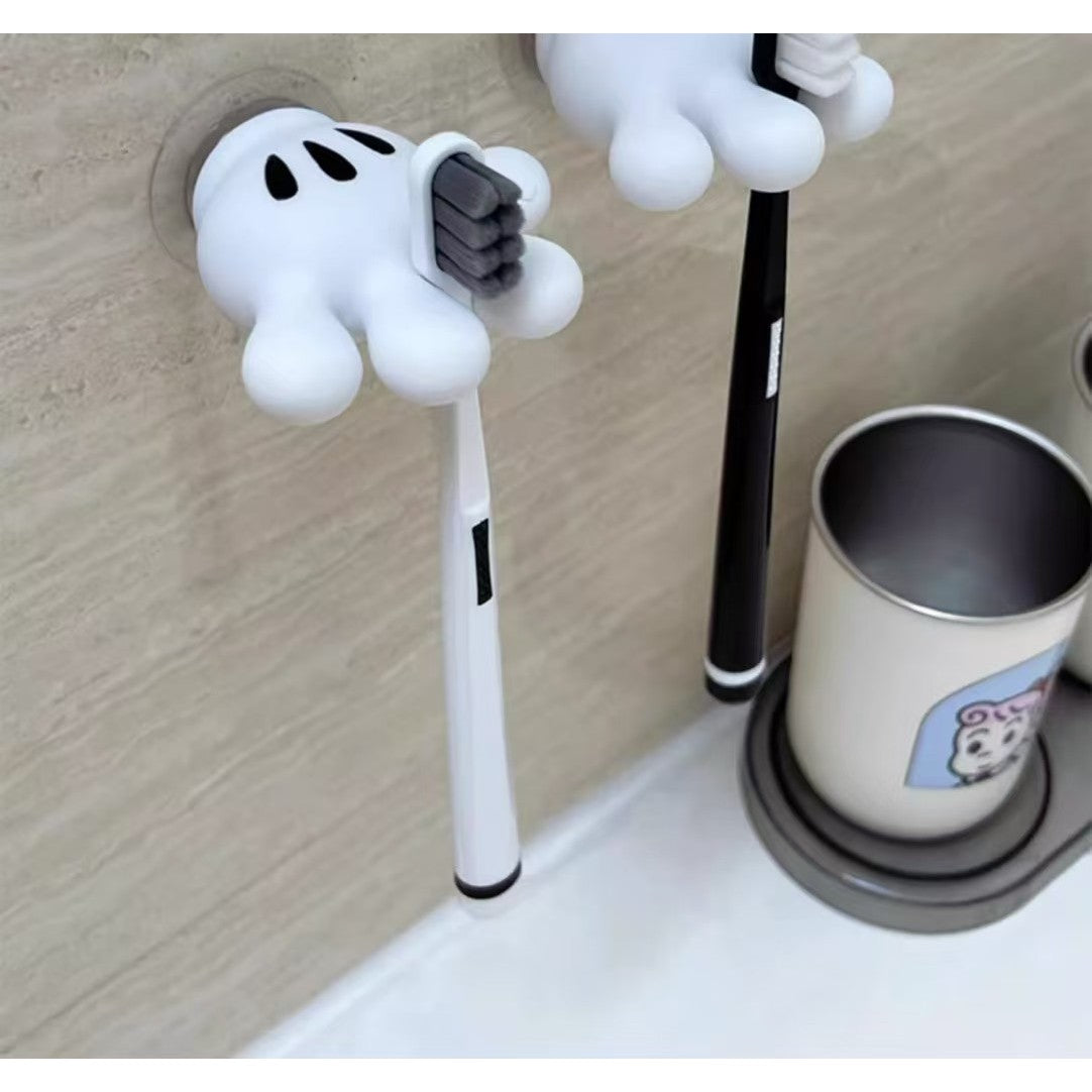 Suport de Baie, Kadeny, Multifunctional, pentru Periute/Cabluri, din PVC, cu Ventuza, Model Manusa Mickey Mouse, 7 x 6.5 cm, Alb