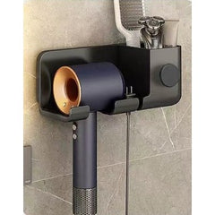 Suport de Baie, Kadeny, pentru Uscator de Par, cu Organizator Dublu, din Plastic, Aplicare cu Suport Adeziv, 23 x 8.8 x 9.5 cm, Negru