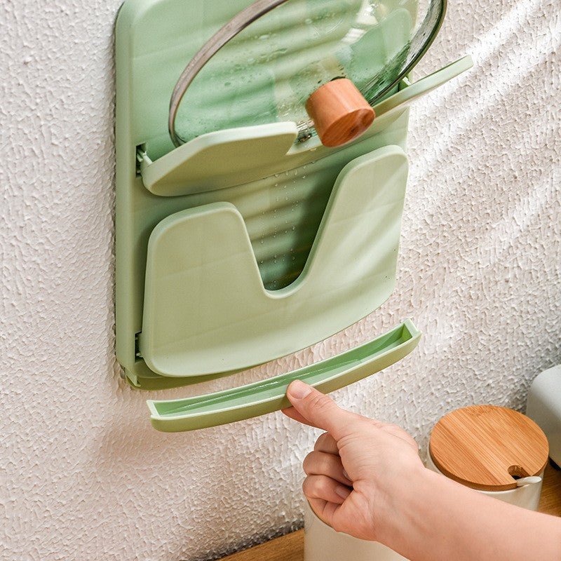 Suport de Bucatarie, Kadeny, pentru Capace/Tocatoare, din Plastic, Colectare Apa Scursa, Montare fara Perfoarare, 33.3 x 20.7 x 3.5 cm, Verde