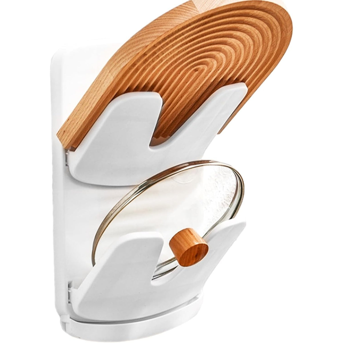 Suport de Bucatarie, Kadeny, pentru Capace/Tocatoare, din Plastic, Colectare Apa Scursa, Montare fara Perfoarare, 33.3 x 20.7 x 3.5 cm, Alb