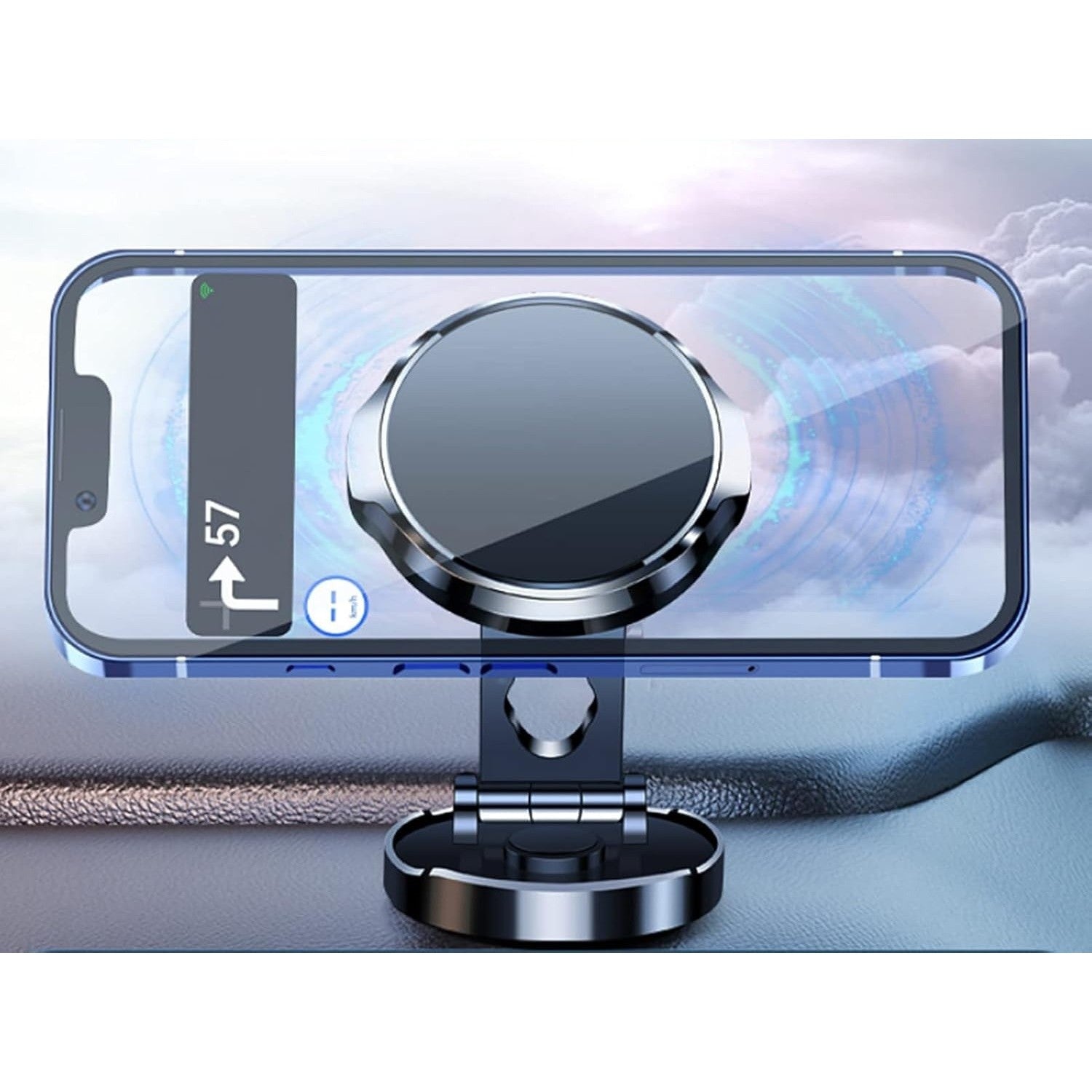 Suport de Telefon, Kadeny, cu Adeziv, din ABS si Magnet, Pliabil, Diametru 4.4 cm, Universal, Argintiu