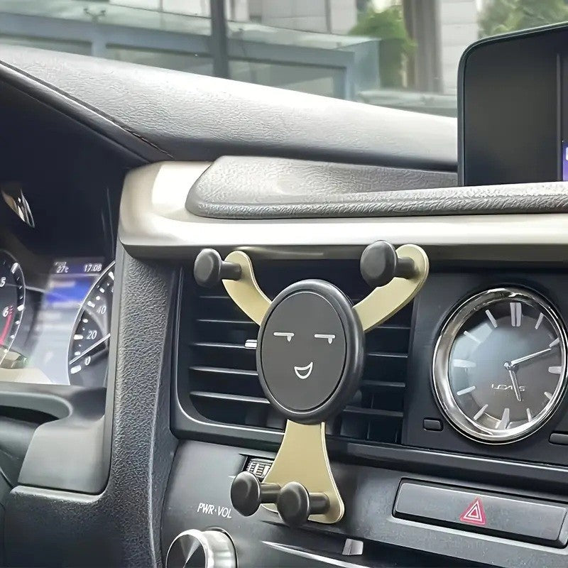 Suport de Telefon, Kadeny, pentru Ventilatie, din ABS si Silicon, 11 x 10 x 4 cm, pentru Telefon 4.0 - 6.0 inch, Model Smiley Face, Auriu