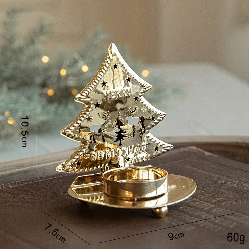 Suport Decorativ pentru Lumanare de Craciun, Kadeny, Model Brad Auriu din Art Metal, pentru Masa fara Agatare, 10.5 x 9 x 7.5 cm, Auriu