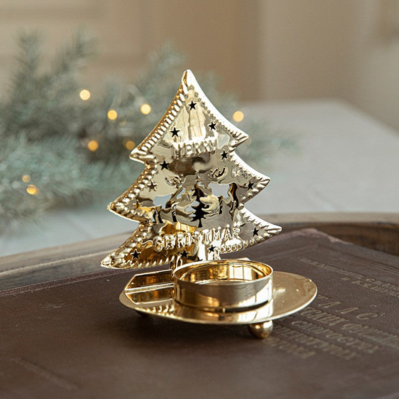 Suport Decorativ pentru Lumanare de Craciun, Kadeny, Model Brad Auriu din Art Metal, pentru Masa fara Agatare, 10.5 x 9 x 7.5 cm, Auriu
