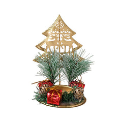 Suport Decorativ pentru Lumanare de Craciun, Kadeny, Ornament pentru Lumanare pe Masa, Model Brad cu Reni si Crengute de Brad, din Art Metal, fara Lumanare 13 x 8.3 cm, Auriu