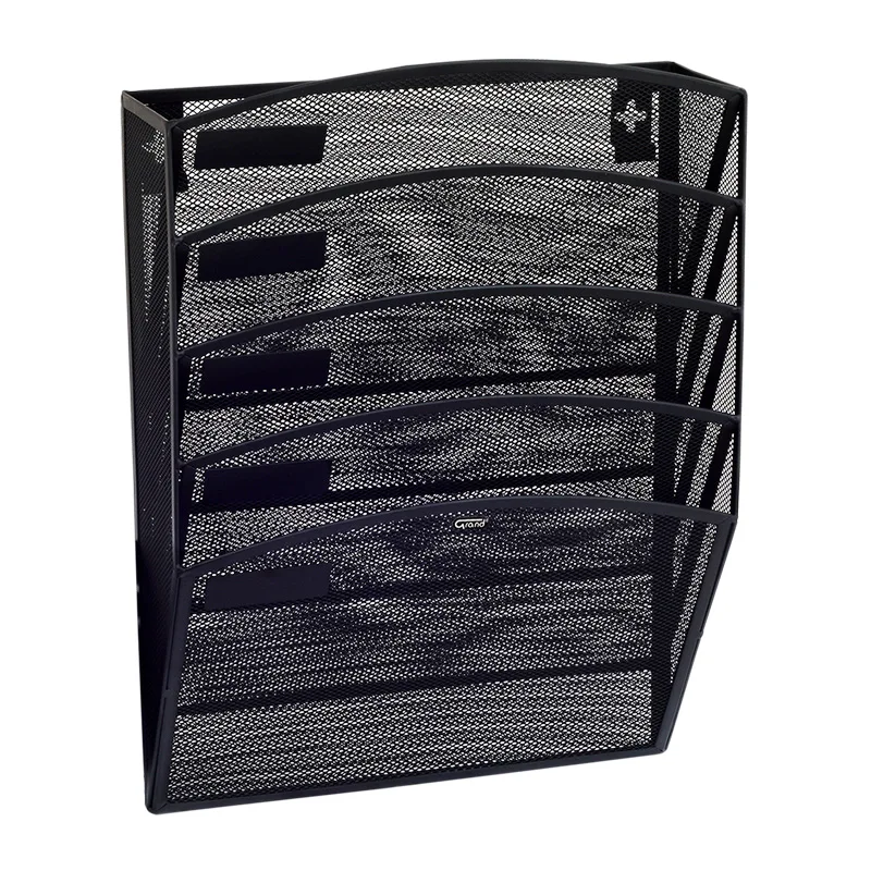 Suport documente Grand GR-080, 43.5x30.8x7.8cm, vertical, de perete, 5 compartimente, plasa metalica, negru