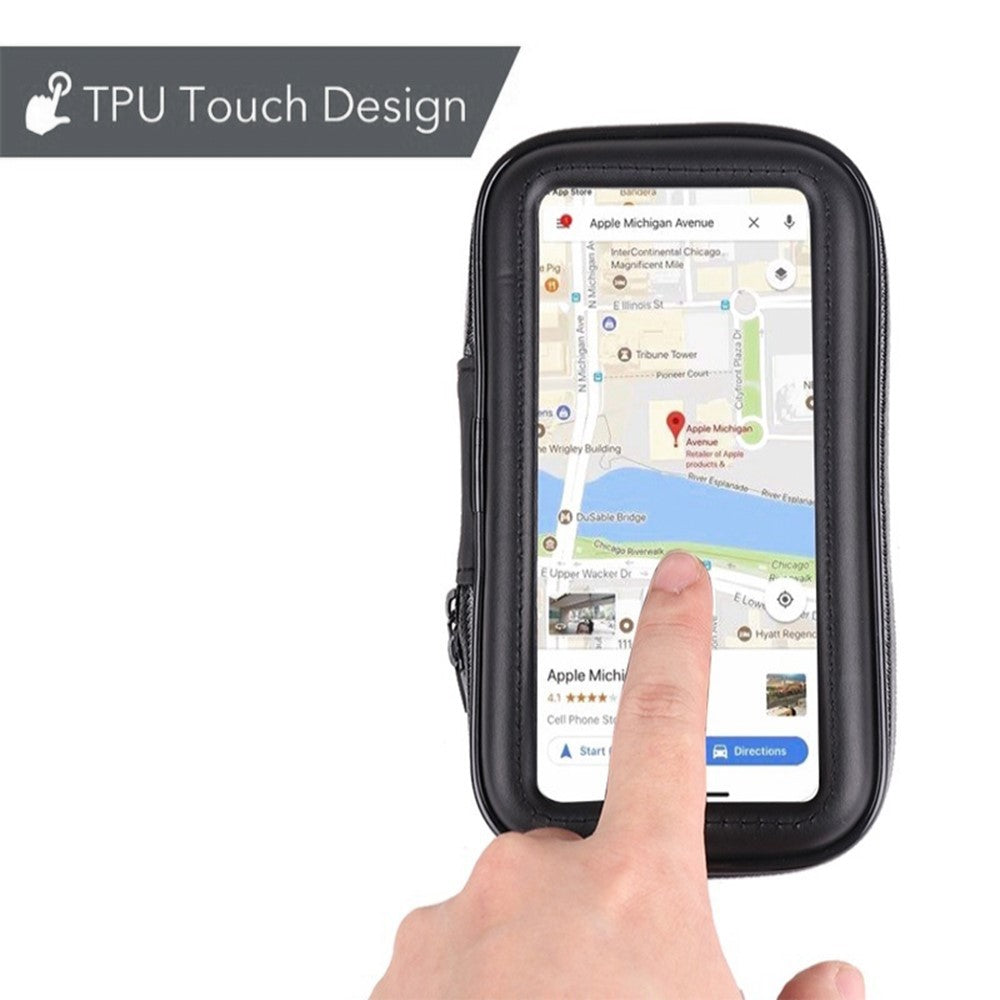 Suport husa telefon mobil Kaveny pentru bicicleta si motocicleta, rezistent apa si socuri, touchscreen, 360 rotativ, negru, marime L ≤ 5.5 inch