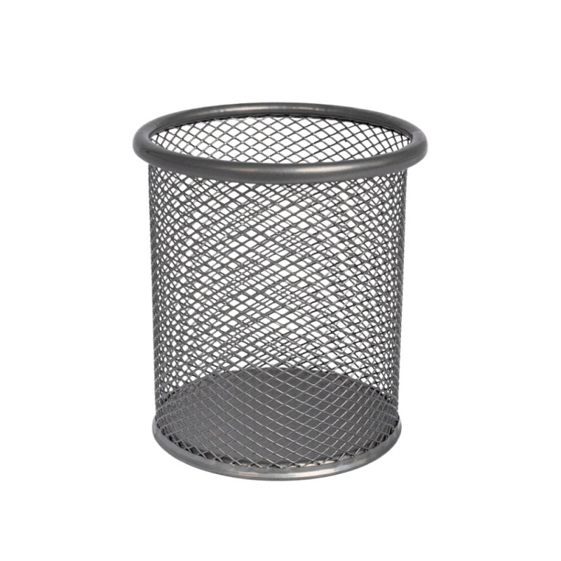 Suport instrumente de scris OFFICE COVER 802, cilindric, plasa metalica, argintiu