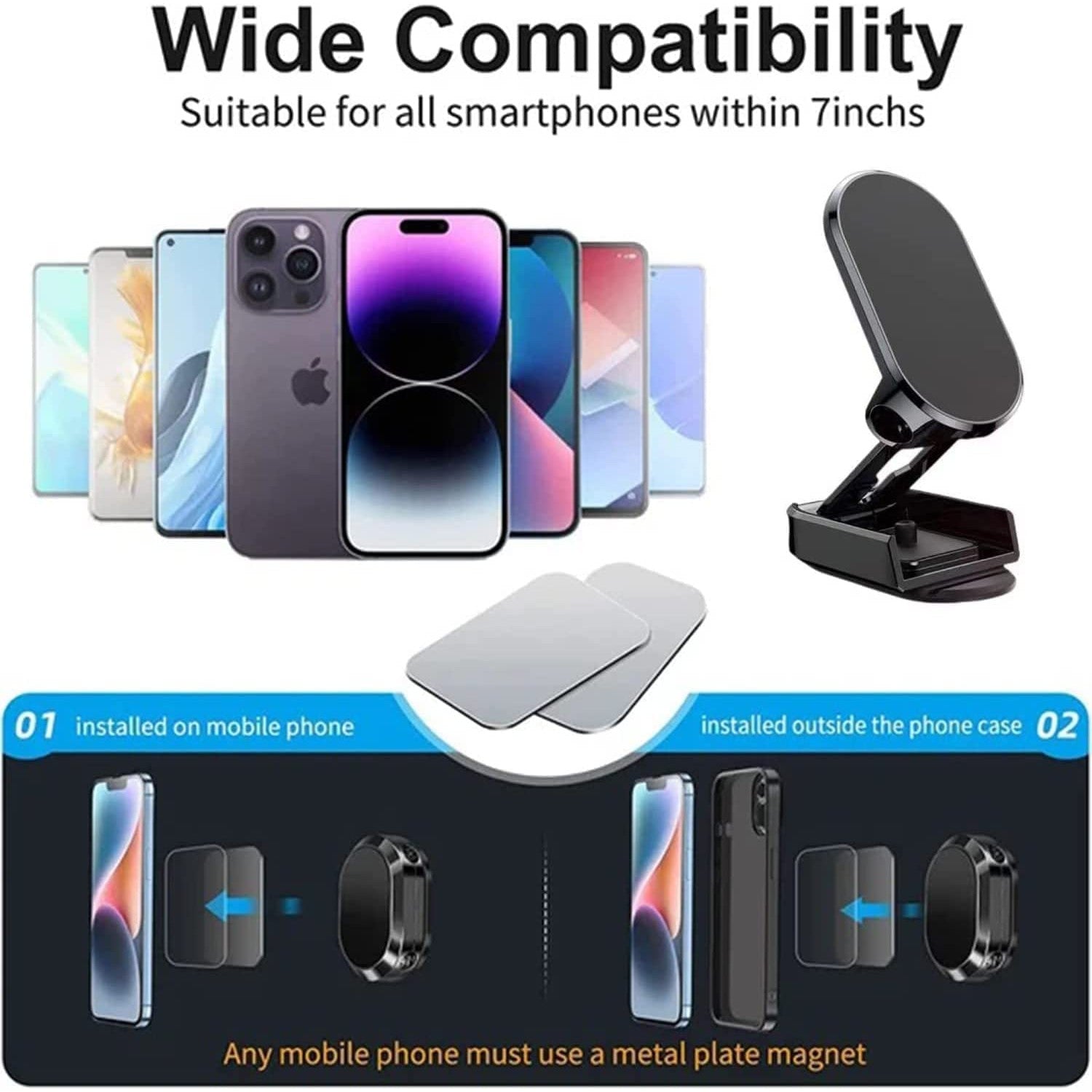 Suport auto magnetic multifunctional Kadeny, Universal, compatibil cu toate dimensiunile de telefon, negru